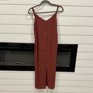 Chic Rust Button-Front Midi Dress